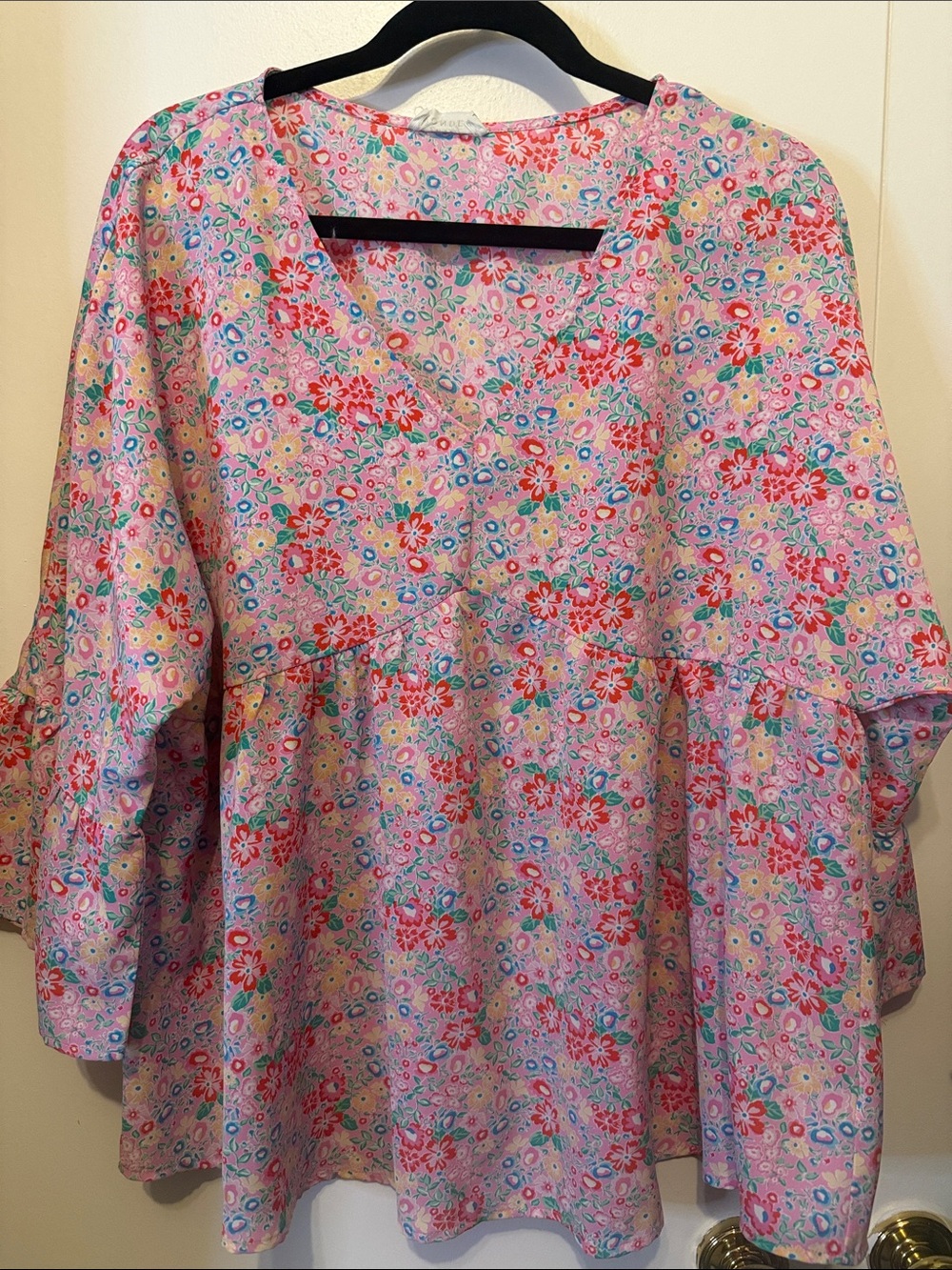 Women's Floral Peplum Tunic Top in Pink